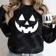 Smiling Pumpkin Face Sweatshirt, Cute Pumpkin Face Crewneck, Halloween Gifts For Women