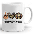 Peace Love Fall Halloween Coffee Mug, Fall Sublimation Mug, Halloween Pumpkin Mug, Fall Season Mug