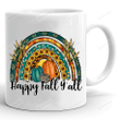 Happy Fall Y'all Rainbow Pumpkin Mug, Fall Gifts For Women Fall Mug, Harvest Mug, Thanksgiving Gift