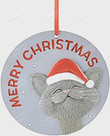 Whimsical Grey Cat Christmas Ornament, Gift For Cat Lovers Ornament, Christmas Gift Ornament
