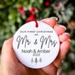 Personalized Mr And Mrs Our First Christmas Ornament, Newly Married Ornament, Wedding Gift For Couple Ornament