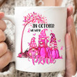 In October We Wear Pink Mug, Pink Gnome, Breast Cancer Mug, Gifts For Her, Gifts For Breast Cancer Fighter