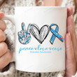 Peace Love Cure Mug, Diabetes Awareness, Blue Ribbon, Diabetes Month, Motivation Gifts For Women For Men, Gift For Friend For Family