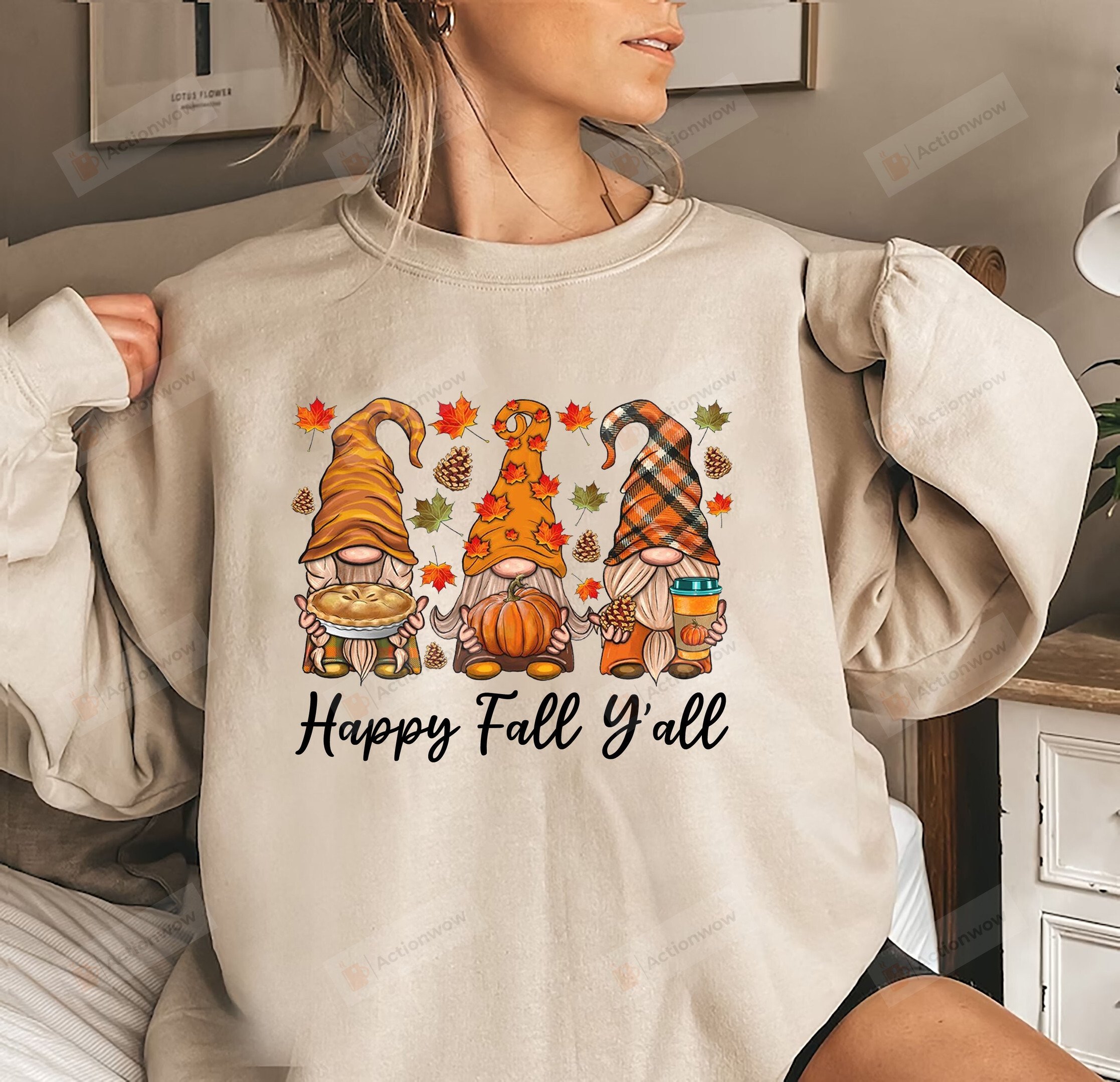Happy Fall Y'all Thanksgiving Gnome Sweatshirt, Its Fall Yall Sweatshirts Fall Things For Women, Gromes Thanksgiving Sweaters Gifts For Women