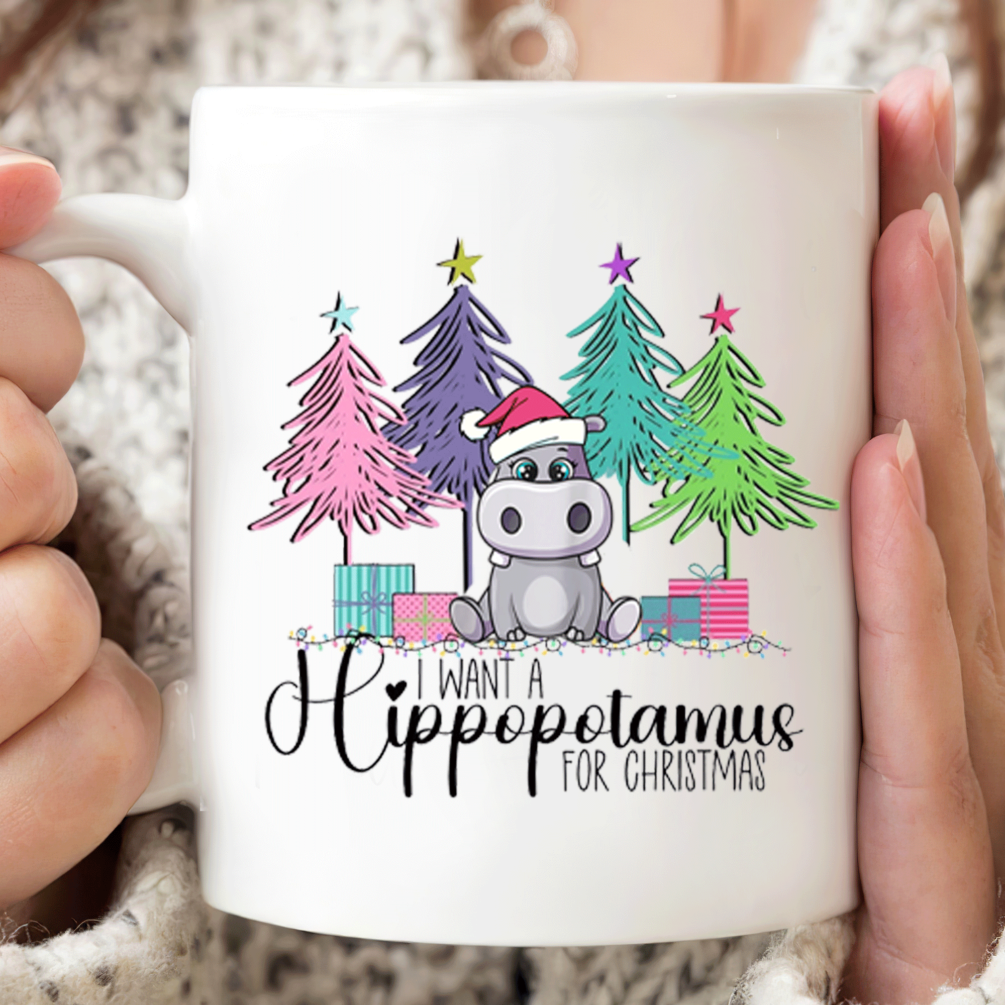 I Want A Hippopotamus For Christmas Mug, Christmas Hippo Mug Gifts For Women For Men, Ceramic Coffee Cup Gifts For Family For Friend On Holiday Christmas