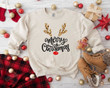 Merry Christmas Reindeer Antlers Sweatshirt, Christmas Shirt Gifts For Women Family, Rudolph Shirt