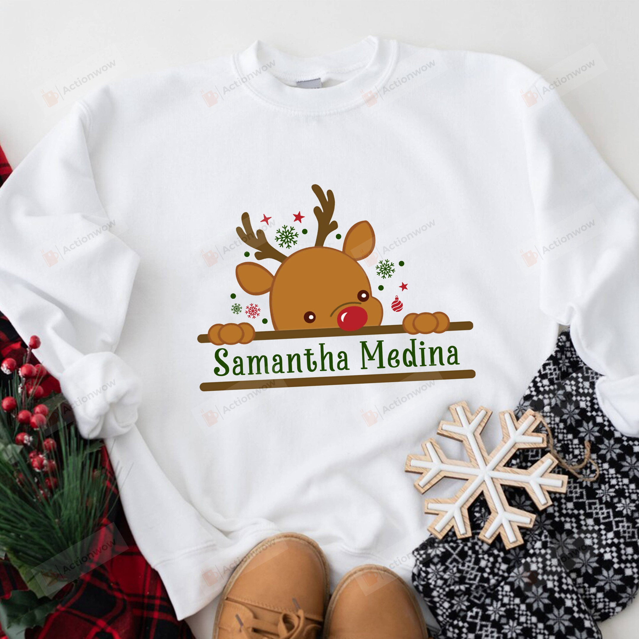 Personalized Reindeer Christmas Sweatshirt, Christmas Family Shirt For Women For Men, Holiday Xmas Deer Shirt