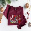 Jingle Bell Rock Retro Rock Christmas Sweatshirt, Xmas Rock Gitar Shirt Gifts For Women For Men With Hand Skull Lights