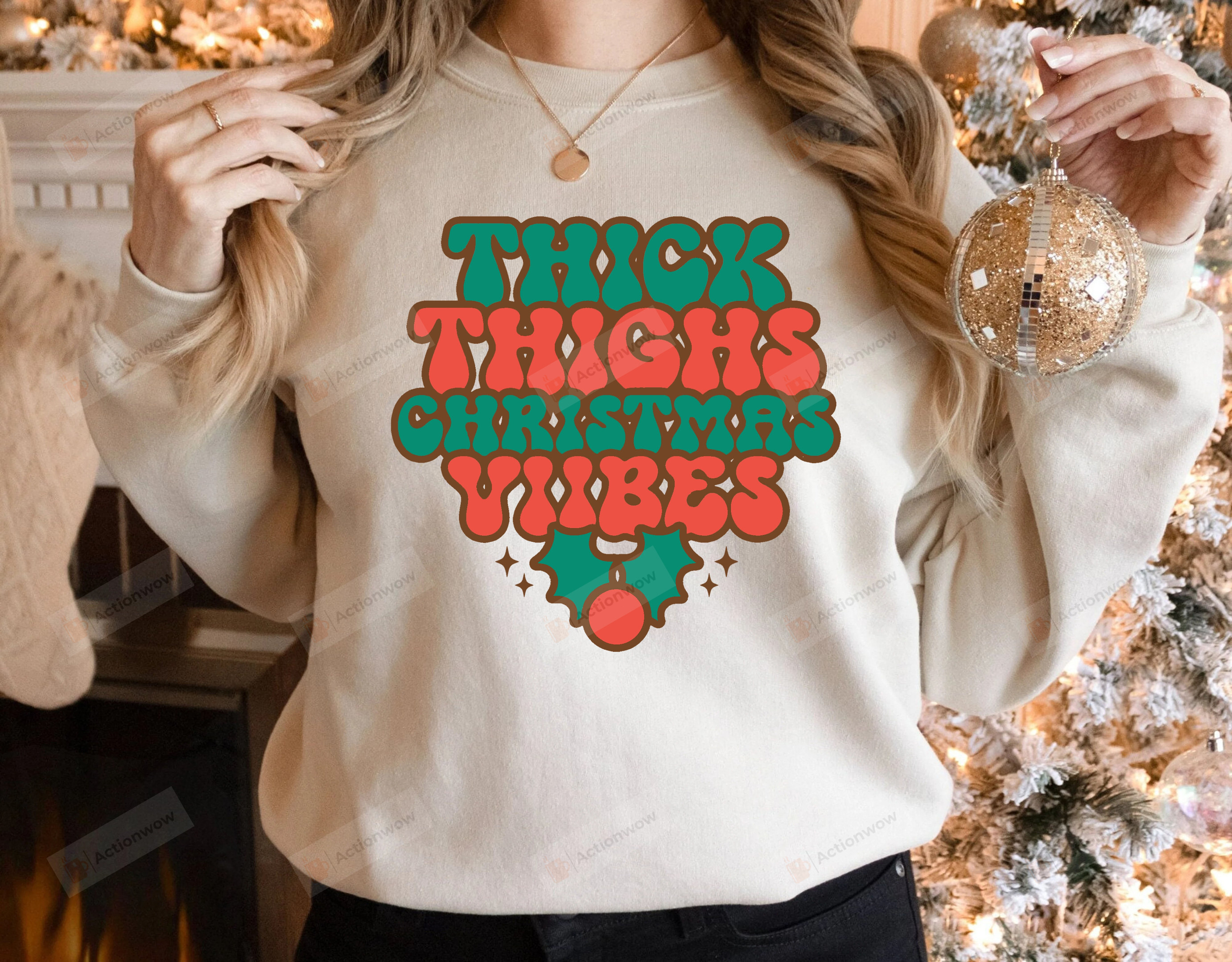 Thick Thighs Christmas Vibes Sweatshirt, Santa Holiday Shirt, Funny Christmas Vibes Sweatshirts