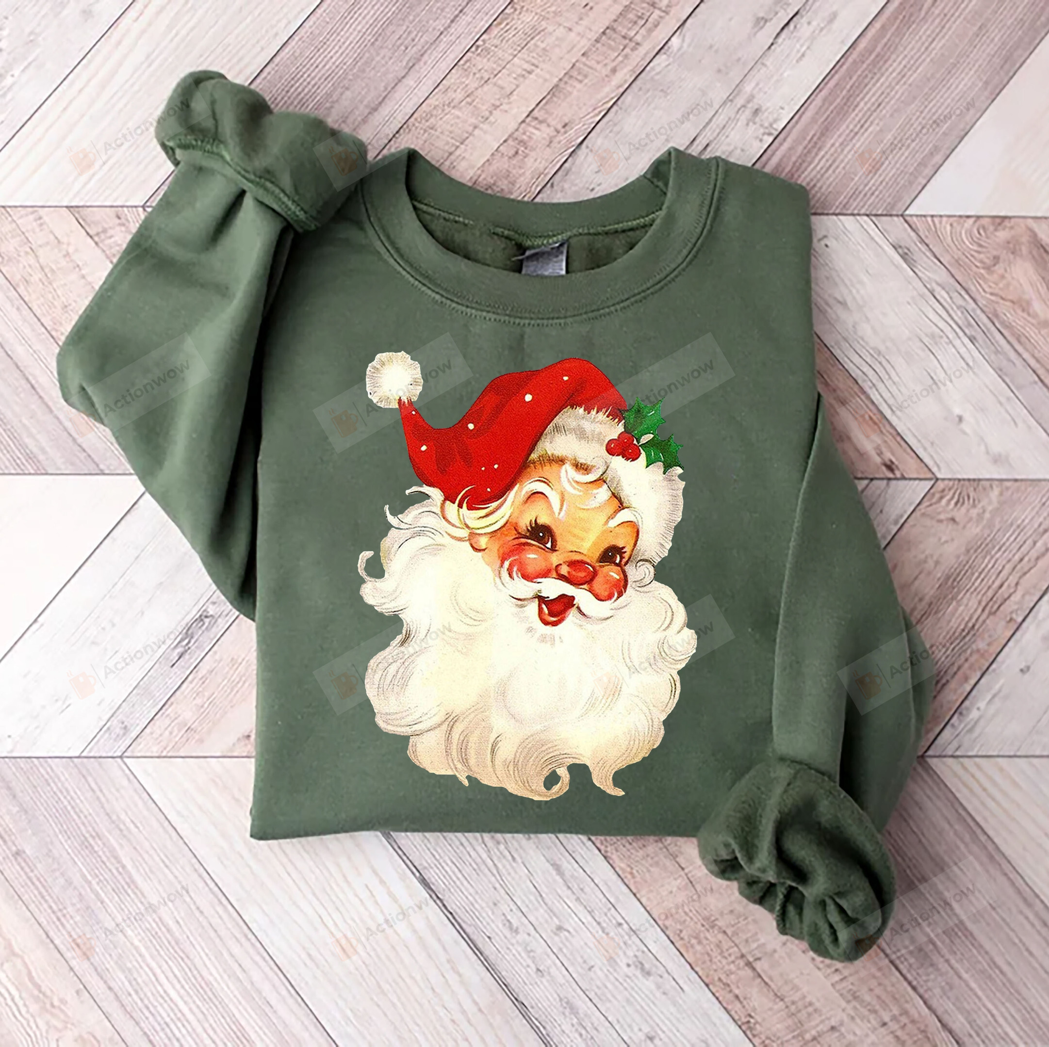 Vintage Christmas Santa Claus Face Old Fashioned Sweatshirt, Retro Santa Sweaters, Christmas Shirts For Girls