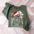 Women Christmas Skeleton Sweatshirt Drinking Hot Coffee, Pullover Top Smiling Skull Graphic, Fall Coffee Love Tee