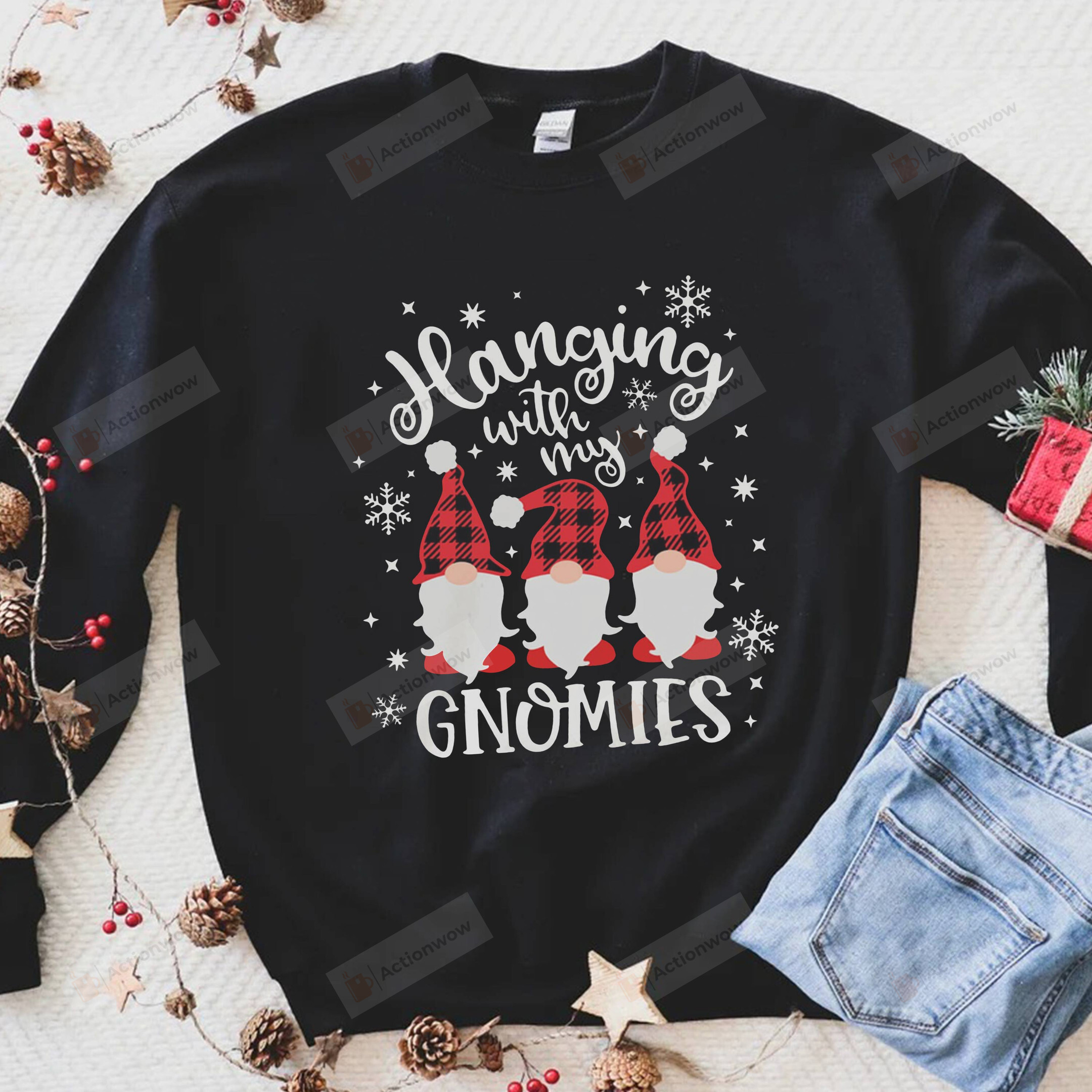 Hanging With My Gnomies Sweatshirt, Funny Gnomes Sweatshirt Gifts For Family Friend On Christmas