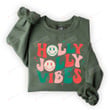 Holly Jolly Vibes Retro Christmas Sweatshirt, Vintage Holly Jolly Vibes Xmas Shirt Gifts For Women