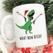 Christmas What Now Bitch T-Rex Dinosaur Mug, Funny Dinosaur Mug, Gifts For Women For Her Friends
