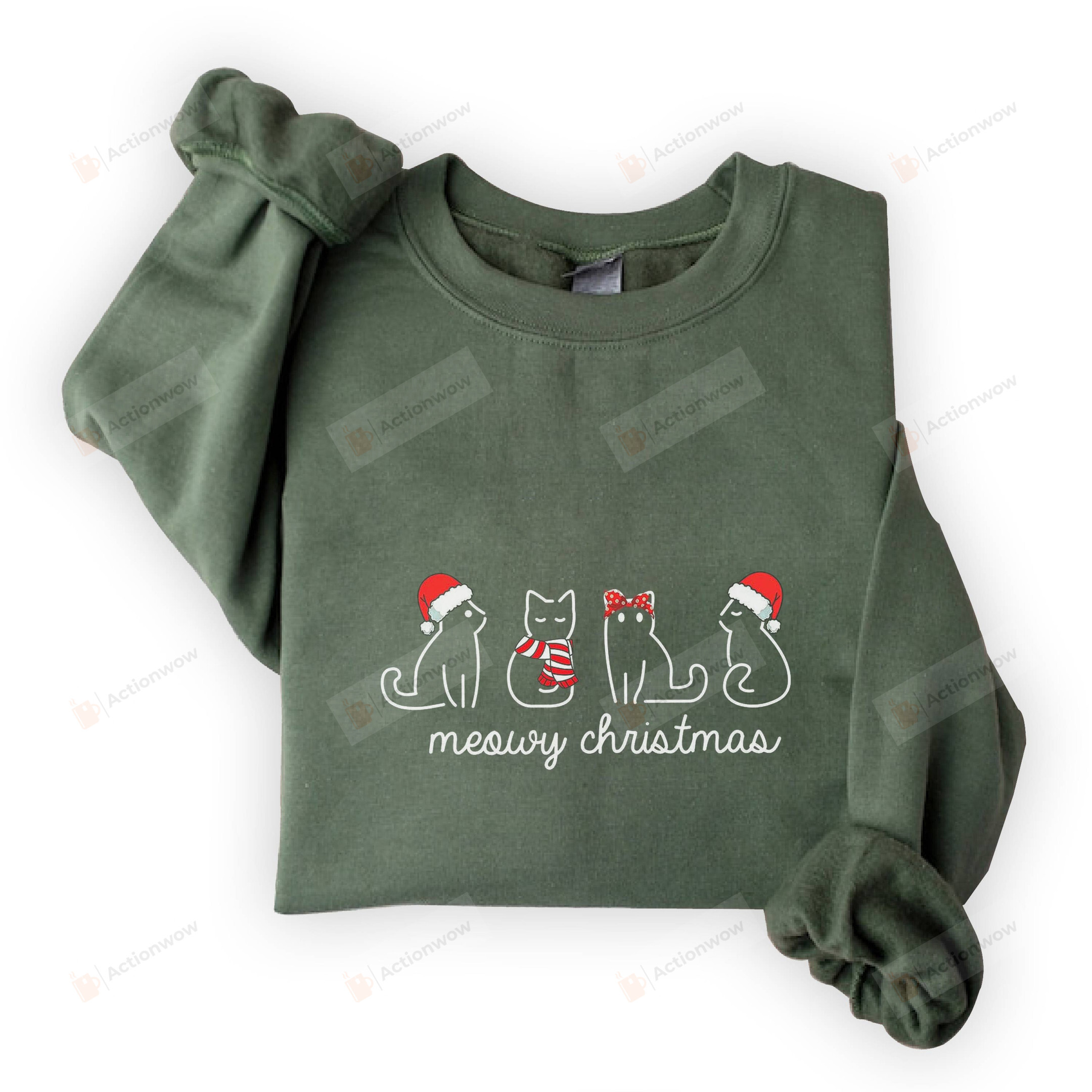 Meowy Christmas Sweatshirt, Funny Christmas Shirt Gifts For Cat Mom Cat Lover, Cat Christmas Shirt