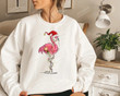 Christmas Flamingo With Glass And Light Sweatshirt, Xmas Holiday Sweater Gifts For Her For Him