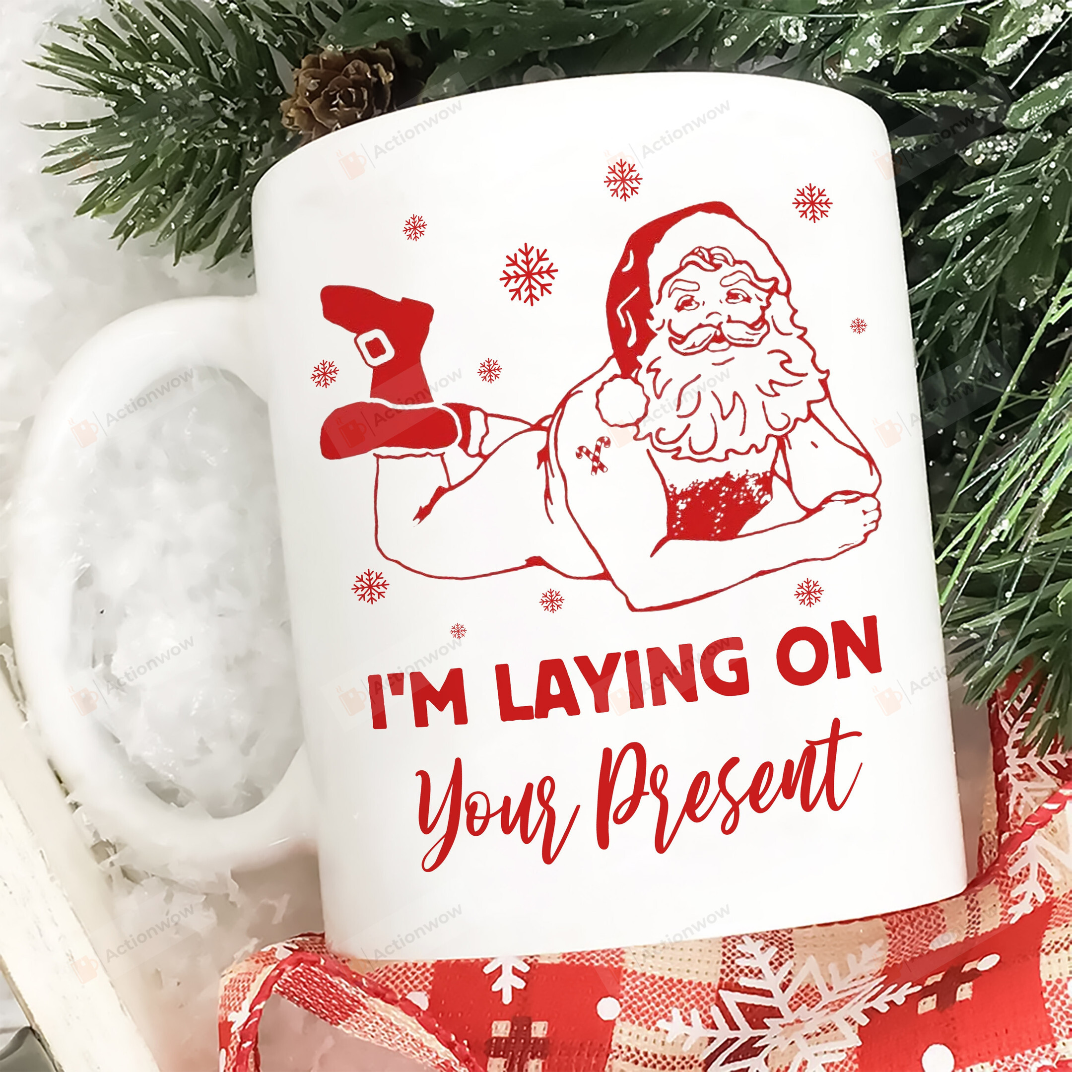 I'm Laying On Your Present Mug, Naughty Santa Claus Mug, Dirty Offensive Christmas Mug