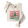 Retro Christmas Vibes Crewneck Sweatshirt, Vintage Christmas Tree Sweater Gifts For Women Family Friend