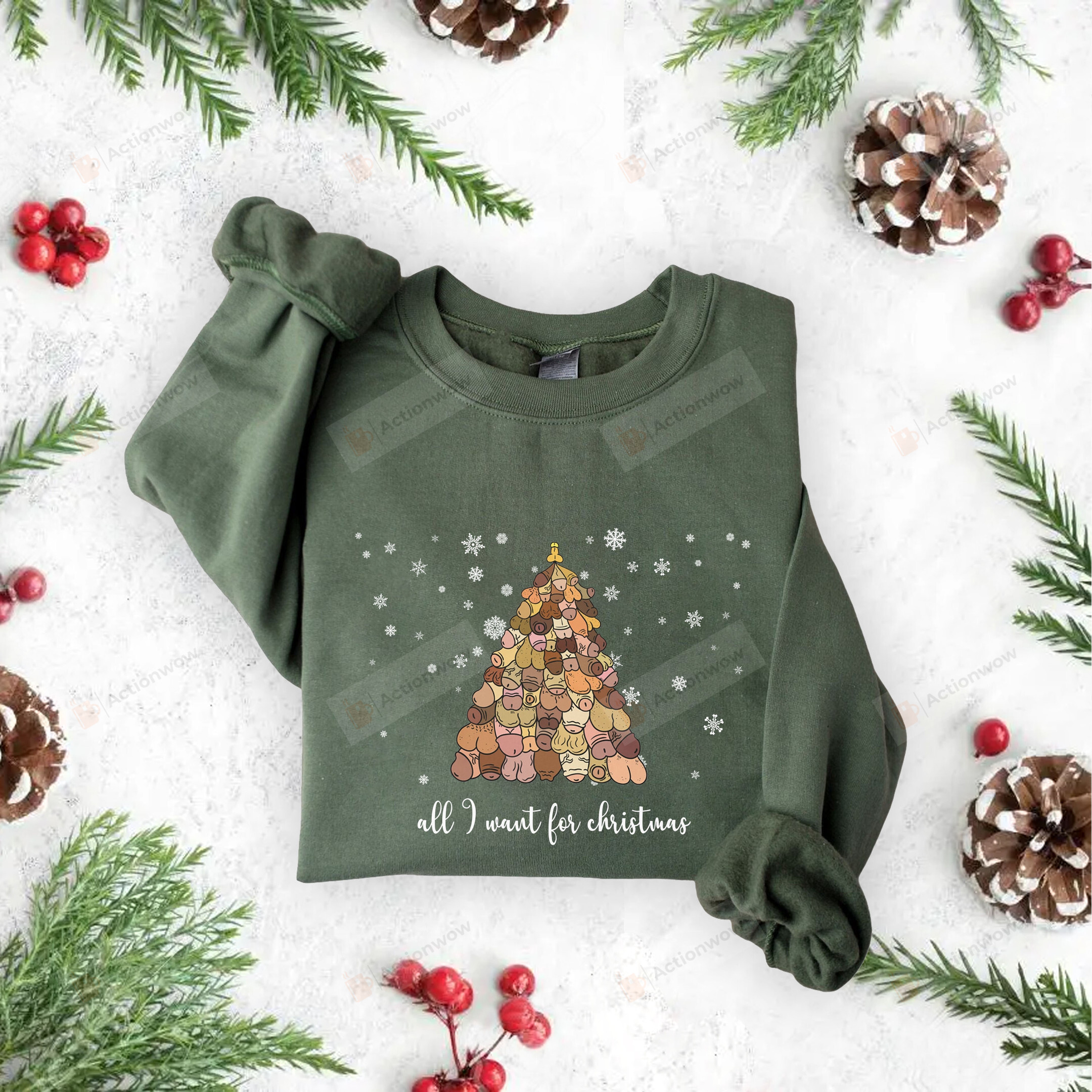 All I Want For Christmas Funny Dirty Sweatshirt, Penis Christmas Tree Naughty Sweatshirts For Women