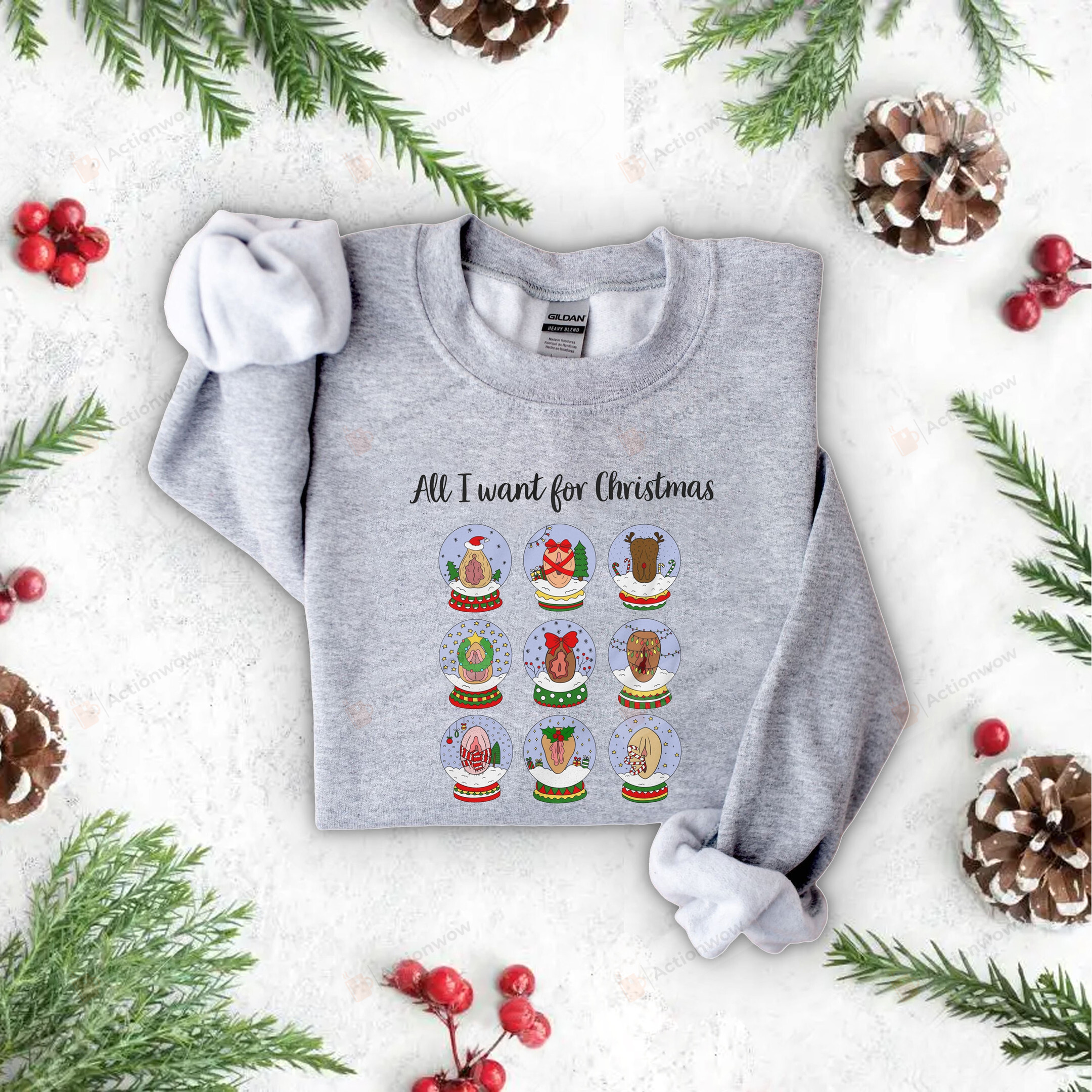 All I Want For Christmas Funny Dirty Sweatshirt, Vagina Vulva Christmas Tree Naughty Sweatshirts