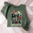 Dead Inside But Jolly Af Sweatshirt, Funny Skeleton Skull Coffee Christmas Sweaters, Christmas Skeleton Sweaters