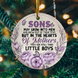 Sons May Grow Into Men Christmas Ornament, They Are Still Mothers' Little Boys Christmas Ceramic Ornament, Purple Butterflies And Flowers Xmas Gift For Little Son (Oval)