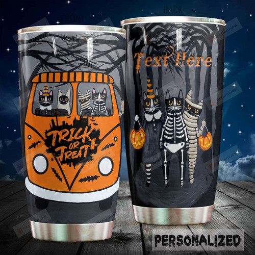 Personalized Cat Halloween Trick Or Treat Stainless Steel Tumbler Perfect Gifts For Halloween Lover Tumbler Cups For Coffee/Tea, Great Customized Gifts For Birthday Christmas Thanksgiving Halloween