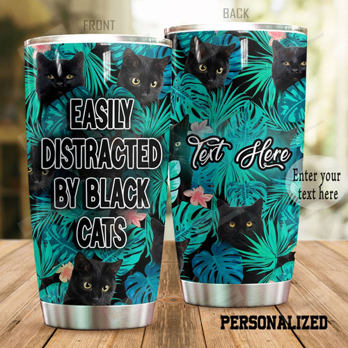 Personalized Black Cat Easily Distracted By Black Cats In Tropical Stainless Steel Tumbler Perfect Gifts For Black Cat Lover Tumbler Cups For Coffee/Tea, Great Customized Gifts For Birthday Christmas Thanksgiving