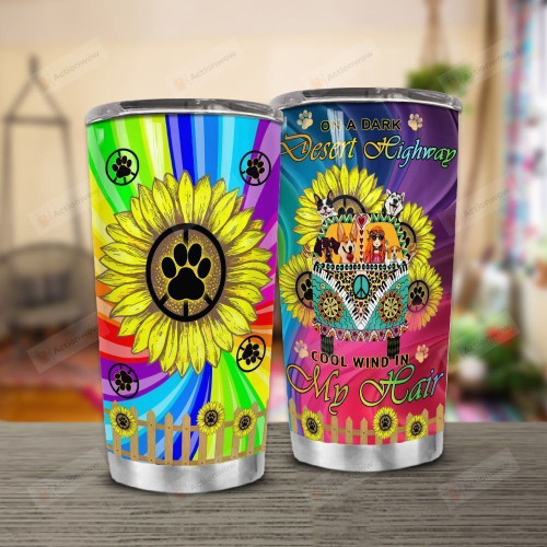 Hippie Dog Print On A Dark Desert Of High Way Hippie Van Sunflower Stainless Steel Tumbler Perfect Gifts For Hippie Tumbler Cups For Coffee/Tea, Great Customized Gifts For Birthday Christmas Thanksgiving