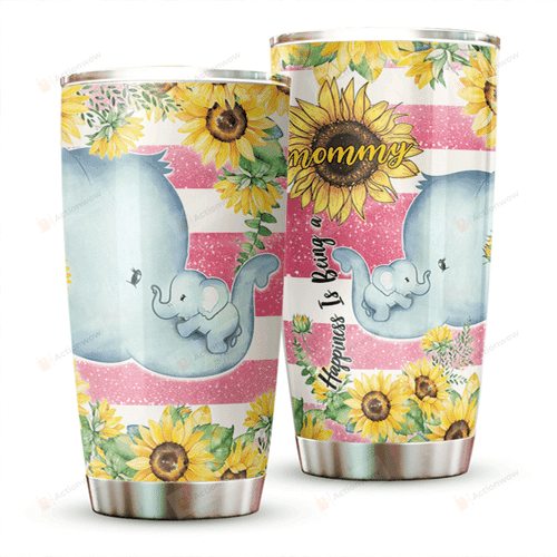 Elephant Mommy Happiness Is Being A Mommy Sunflower Stainless Steel Tumbler Perfect Gifts For Elephant Lover Tumbler Cups For Coffee/Tea, Great Customized Gifts For Birthday Christmas Thanksgiving
