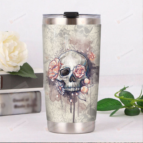 Skull Flowers Stainless Steel Tumbler, Tumbler Cups For Coffee/Tea, Great Customized Gifts For Birthday Christmas Thanksgiving