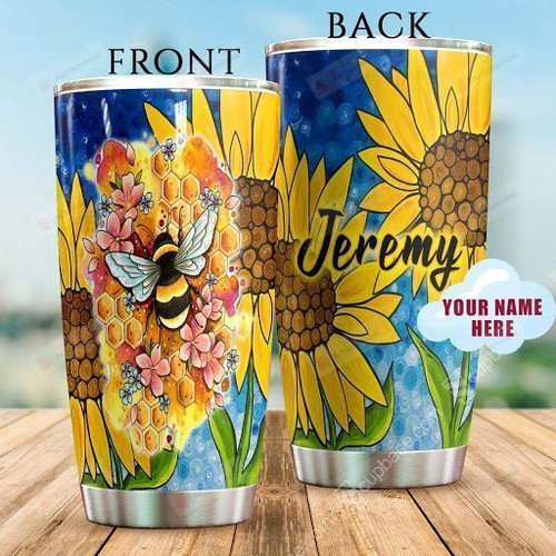 Personalized Bee Honeycomb Sunflower Stainless Steel Tumbler Perfect Gifts For Bee Lover Tumbler Cups For Coffee/Tea, Great Customized Gifts For Birthday Christmas Thanksgiving