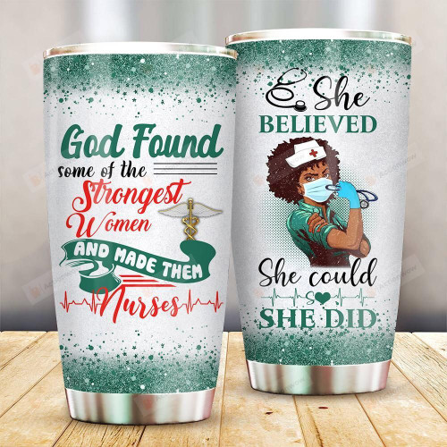 Black Girl Nurse She Believe She Could So She Did Green Sparkle Stainless Steel Tumbler Perfect Gifts For Nurse Tumbler Cups For Coffee/Tea, Great Customized Gifts For Birthday Christmas Thanksgiving