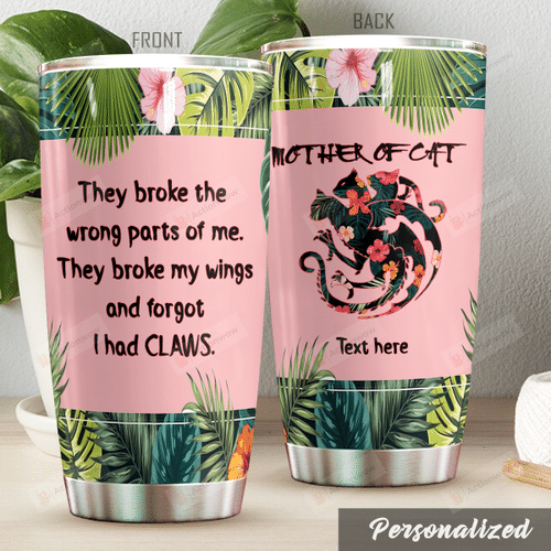 Personalized Cat They Broke The Wrong Parts Of Me Stainless Steel Tumbler Perfect Gifts For Cat Lover Tumbler Cups For Coffee/Tea, Great Customized Gifts For Birthday Christmas Thanksgiving