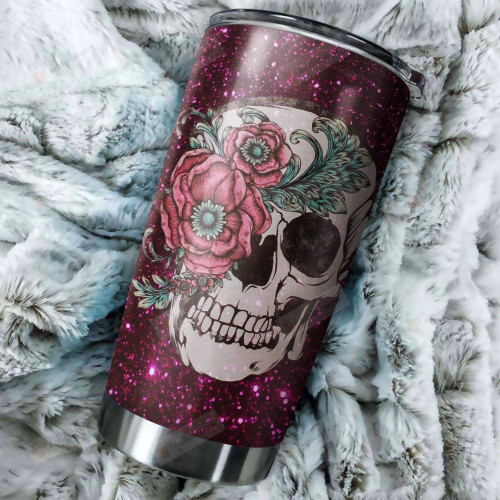 Skull Gilter Flower Stainless Steel Tumbler Perfect Gifts For Skull Lover Tumbler Cups For Coffee/Tea, Great Customized Gifts For Birthday Christmas Thanksgiving