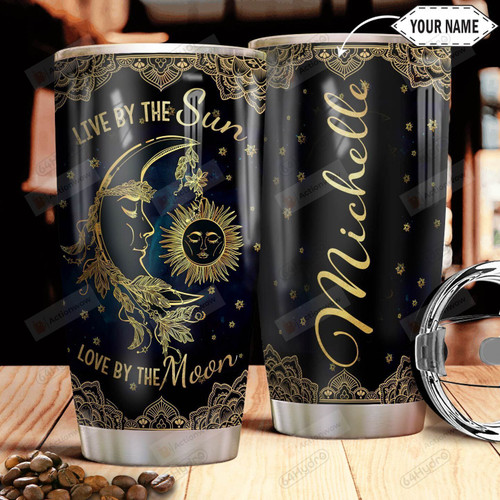 Personalized Mandala Live By The Sun Love By The Moon Stainless Steel Tumbler Perfect Gifts For Sun Moon Lover Tumbler Cups For Coffee/Tea, Great Customized Gifts For Birthday Christmas Thanksgiving