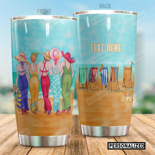 Personalized Beach Friends Besties Stainless Steel Tumbler Perfect Gifts For Beach Lover Tumbler Cups For Coffee/Tea, Great Customized Gifts For Birthday Christmas Thanksgiving