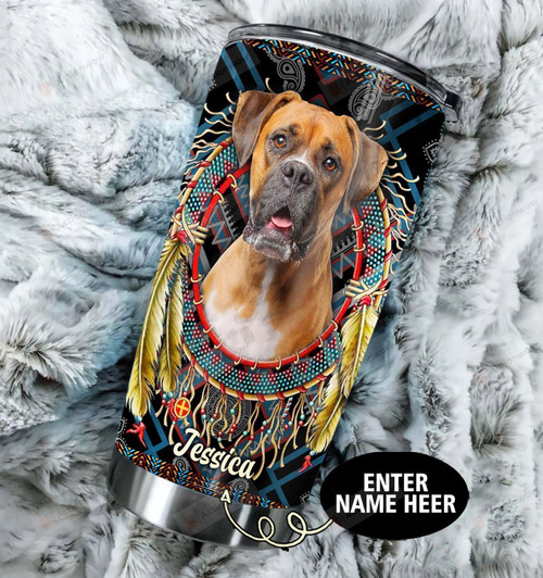 Personalized Boxer Native American Stainless Steel Tumbler Perfect Gifts For Dog Lover Tumbler Cups For Coffee/Tea, Great Customized Gifts For Birthday Christmas Thanksgiving