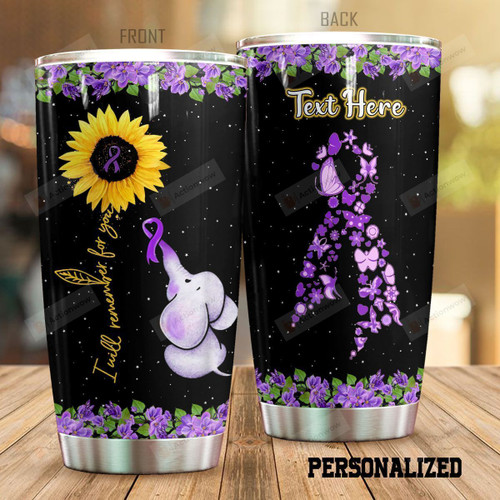 Personalized Alzheimer I Will Remember For You Elephant Sunflower Stainless Steel Tumbler Perfect Gifts For Alzheimer Tumbler Cups For Coffee/Tea, Great Customized Gifts For Birthday Christmas Thanksgiving