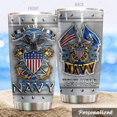 Personalized Navy Army The Sea Is Ours Stainless Steel Tumbler Perfect Gifts For Navy Army Tumbler Cups For Coffee/Tea, Great Customized Gifts For Birthday Christmas Thanksgiving
