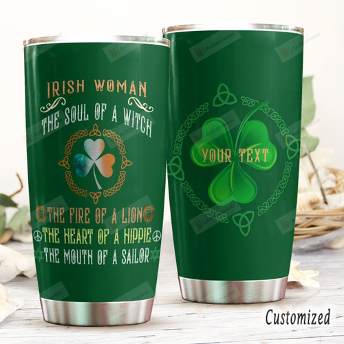 Personalized Irish Women The Soul Of A Witch Stainless Steel Tumbler Perfect Gifts For Irish Lover Tumbler Cups For Coffee/Tea, Great Customized Gifts For Birthday Christmas Thanksgiving