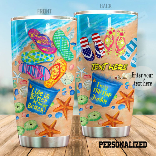 Personalized Life Is Better At The Beach Flip Flop Stainless Steel Tumbler Perfect Gifts For Beach Lover Tumbler Cups For Coffee/Tea, Great Customized Gifts For Birthday Christmas Thanksgiving