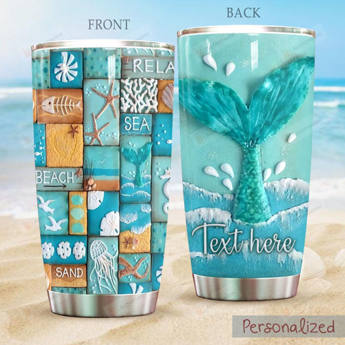 Personalized Beach Mermaid Sea Relax Sand Stainless Steel Tumbler Perfect Gifts For Beach Lover Tumbler Cups For Coffee/Tea, Great Customized Gifts For Birthday Christmas Thanksgiving