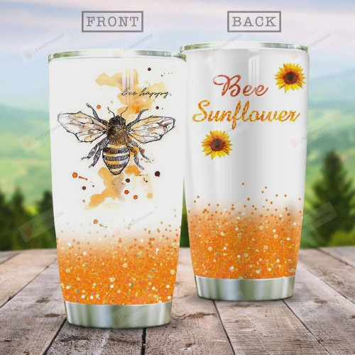Bee Sunflower Bee Happy Stainless Steel Tumbler, Tumbler Cups For Coffee/Tea, Great Customized Gifts For Birthday Christmas Thanksgiving