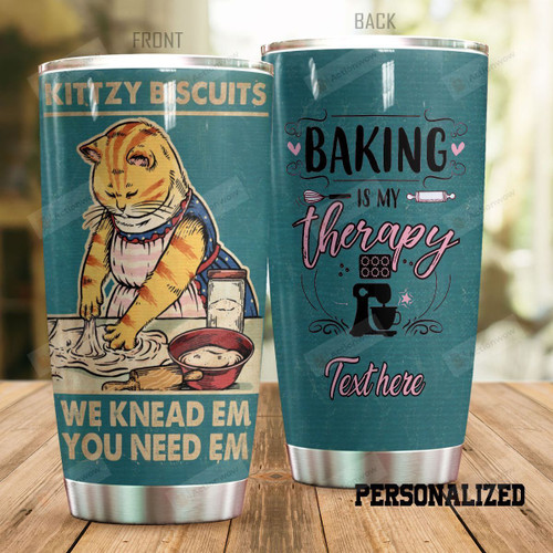 Personalized Baking Baking Is My Therapy Kittzy Biscuits Ginger Cat Stainless Steel Tumbler Perfect Gifts For Baking Lover Tumbler Cups For Coffee/Tea, Great Customized Gifts For Birthday Christmas Thanksgiving