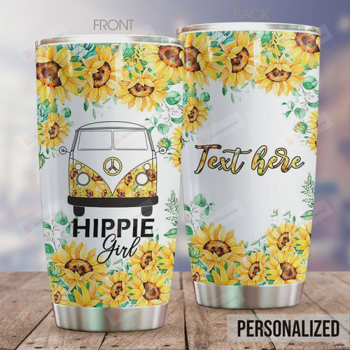 Personalized Hippie Girl Sunflower Van Stainless Steel Tumbler, Tumbler Cups For Coffee/Tea, Great Customized Gifts For Birthday Christmas Thanksgiving