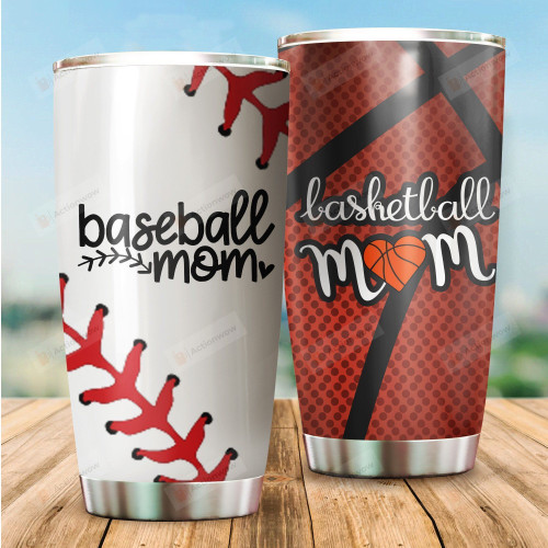 Basketball And Baseball Mom Stainless Steel Tumbler Perfect Gifts For Basketball Lover Tumbler Cups For Coffee/Tea, Great Customized Gifts For Birthday Christmas Thanksgiving Mother's Day