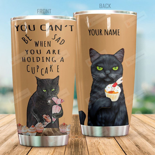 Personalized Baking Black Cat You Can't Be Sad When You Are Holding A Cupcake Stainless Steel Tumbler Perfect Gifts For Baking Lover Tumbler Cups For Coffee/Tea, Great Customized Gifts For Birthday Christmas Thanksgiving