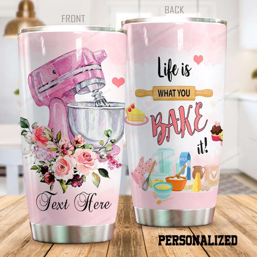 Personalized Baking Life Is What You Bake It Floral Stand Mixer Stainless Steel Tumbler Perfect Gifts For Baking Lover Tumbler Cups For Coffee/Tea, Great Customized Gifts For Birthday Christmas Thanksgiving