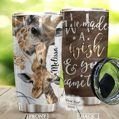 Personalized Giraffe Family We Made A Wish Family Stainless Steel Tumbler Perfect Gifts For Giraffe Lover Tumbler Cups For Coffee/Tea, Great Customized Gifts For Birthday Christmas Thanksgiving